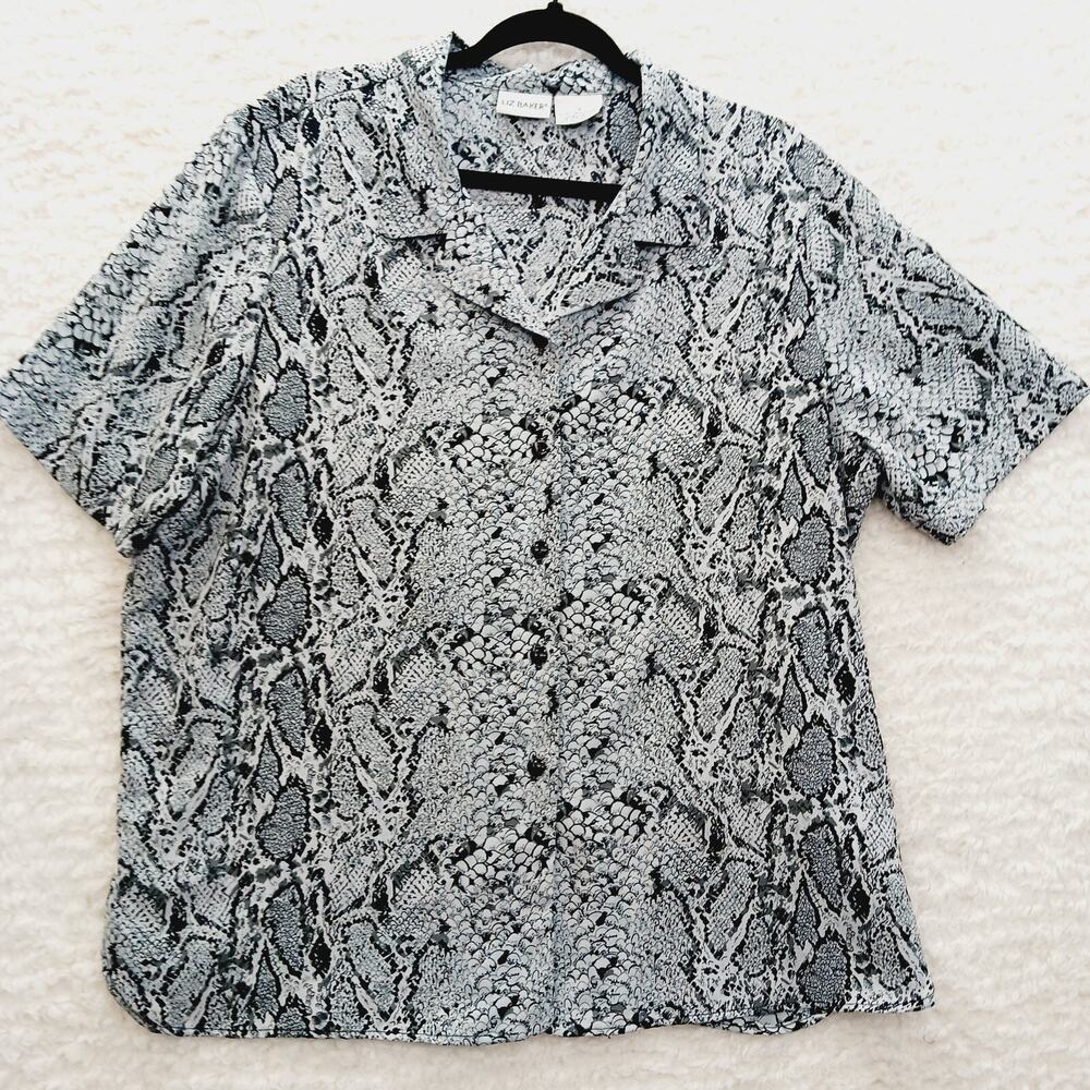 Blouse Black White Snake Mob Wife Maximalist Whimsycore Vacation Resort Size 16
